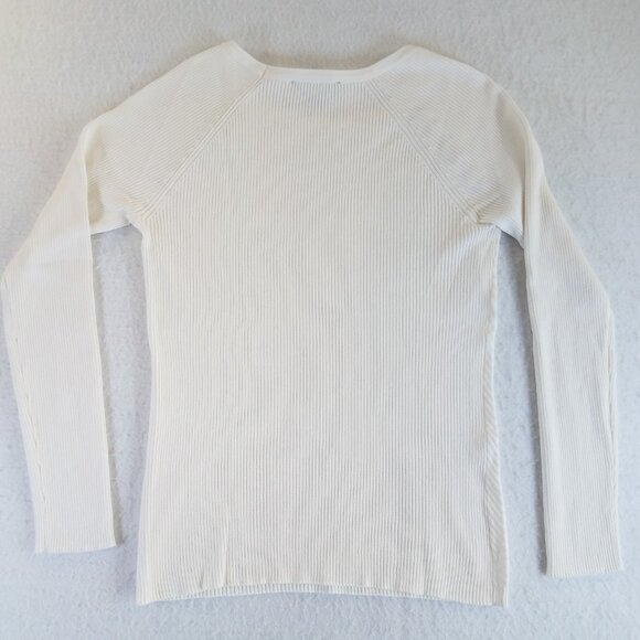 INC Ivory Ribbed Sweater Lace Up Eyelet Detail MEDIUM Long Sleeve Stretch - Picture 2 of 11